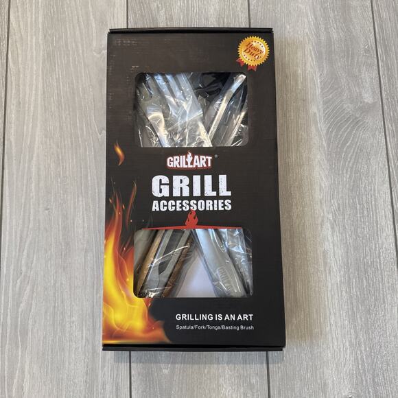 GRILLART Heavy Duty BBQ Grill Tools Set Stainless Steel Barbecue Gift New - Picture 2 of 4